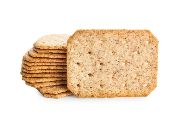 Smakelijke Crackers Geïsoleerd Witte Achtergrond — Stockfoto