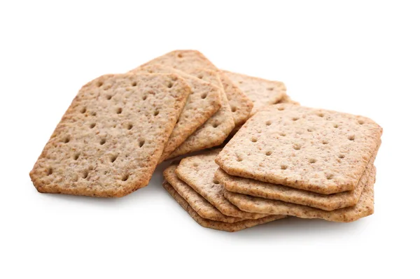 Smakelijke Crackers Geïsoleerd Witte Achtergrond — Stockfoto