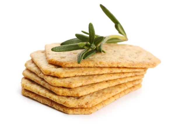Lekkere Crackers Rozemarijn Geïsoleerd Witte Achtergrond — Stockfoto