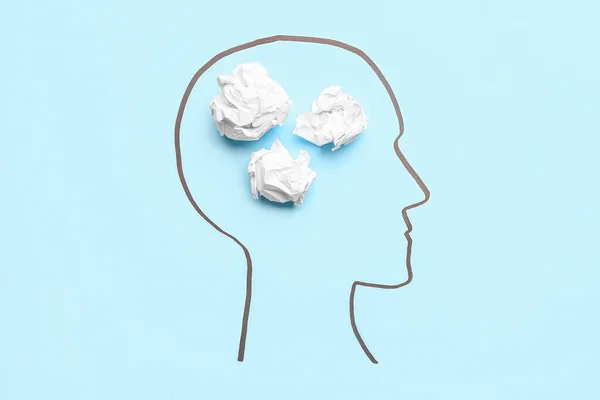 Drawn Human Head Crumpled Paper Blue Background Insight Concept — Stock Photo, Image