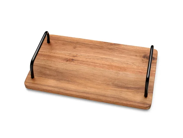 Dřevěná Kuchyňská Deska Rukojetí Bílém Pozadí — Stock fotografie