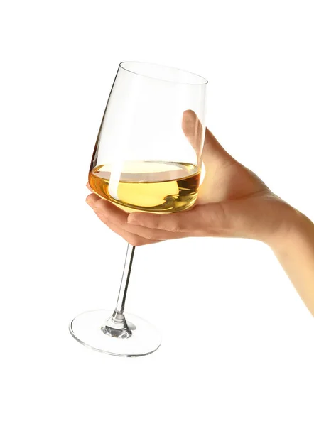 Weibliche Hand Hält Glas Wein Isoliert Auf Weißem Hintergrund — Stockfoto