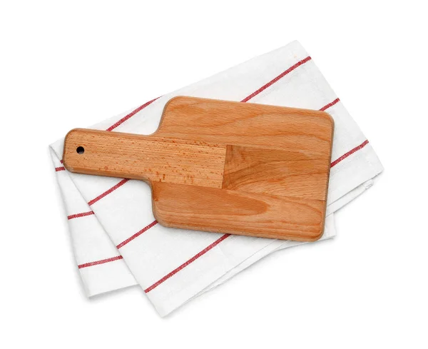Kochbrett Aus Holz Mit Serviette Isoliert Auf Weißem Hintergrund — Stockfoto