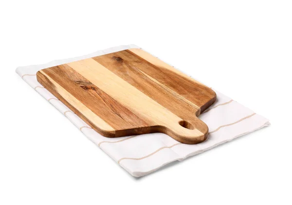 Kochbrett Aus Holz Mit Serviette Auf Weißem Hintergrund — Stockfoto