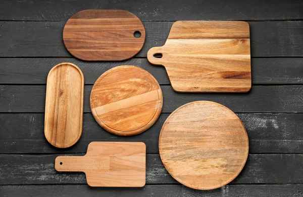 Composition Kitchen Boards Dark Wooden Background — Stock Photo, Image