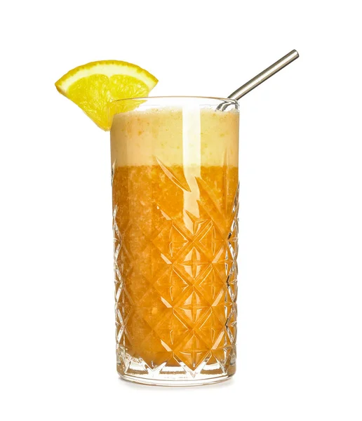 Glass Healthy Orange Smoothie Isolated White Background — Stock Photo, Image