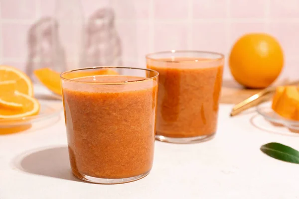 Glasses Healthy Smoothie Table Closeup — Stock Photo, Image