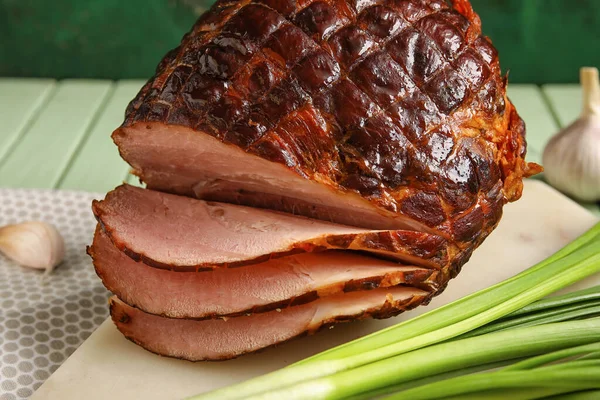 Board Tasty Smoked Ham Table Closeup — Stock Photo, Image