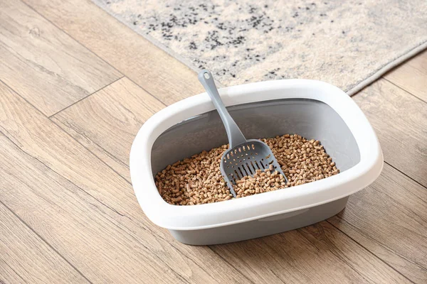 stock image Litter box for cat on floor in room