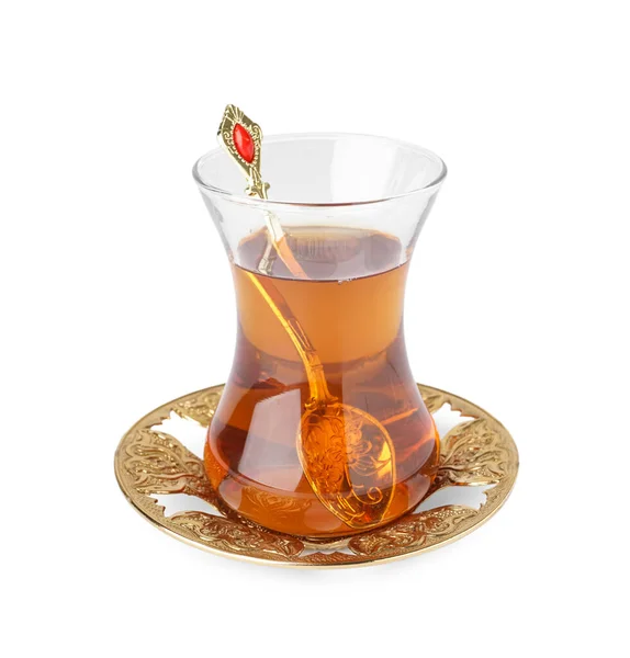 Glass Cup Turkish Tea White Background — Stock Photo, Image