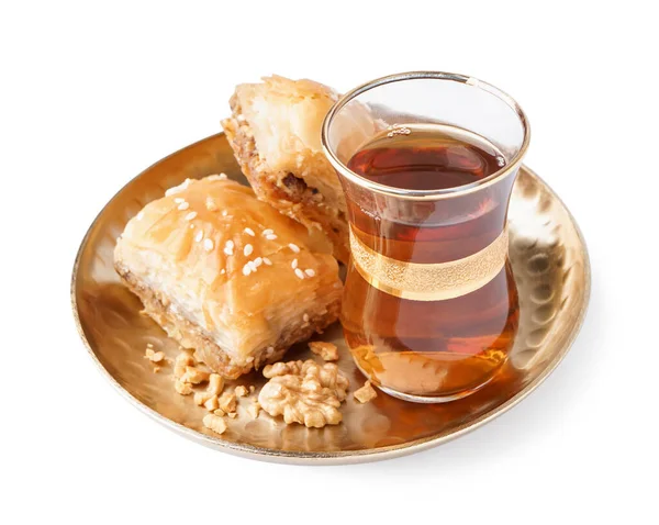 Скляна Чашка Чаю Турецькою Насолодою Білому Тлі — стокове фото