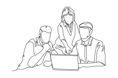 Beyaz arka planda modern dizüstü bilgisayarlı insanlar çizmek