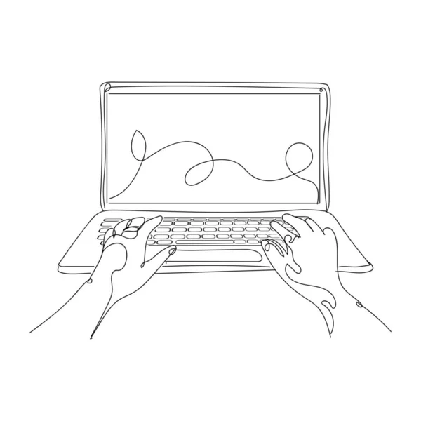 手ともに現代のノートパソコン上の白い背景 — ストックベクタ