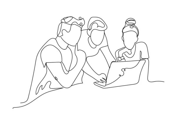 Pessoas Desenhadas Com Laptop Moderno Fundo Branco — Vetor de Stock
