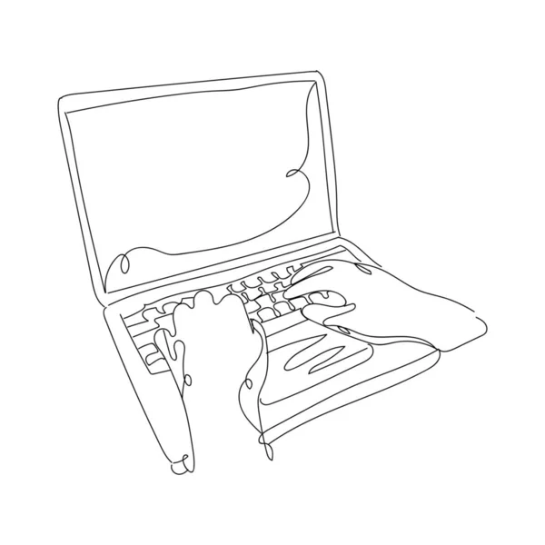 手ともに現代のノートパソコン上の白い背景 — ストックベクタ