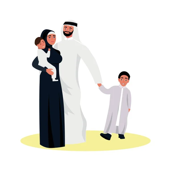 白人背景的快乐的阿拉伯家庭 — 图库矢量图片