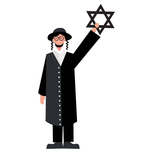 Rabbin Med Judisk Stjärna David Vit Bakgrund — Stock vektor