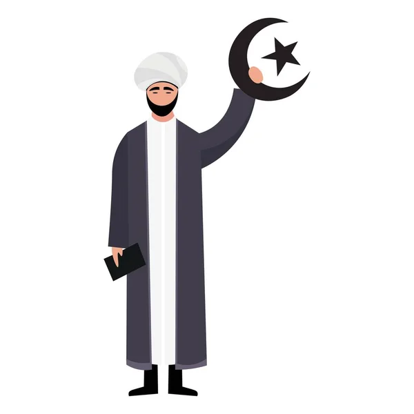 白い背景にイスラム教の象徴を持つムッラー — ストックベクタ
