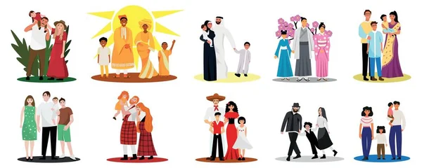 stock vector Group of families of different nationalities on white background