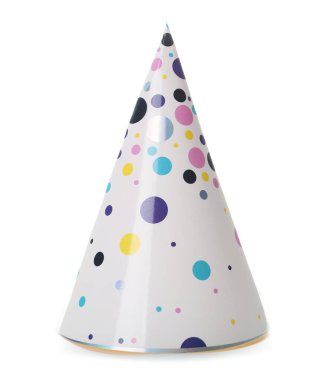 Beyaz arka planda parti konisi şapkası