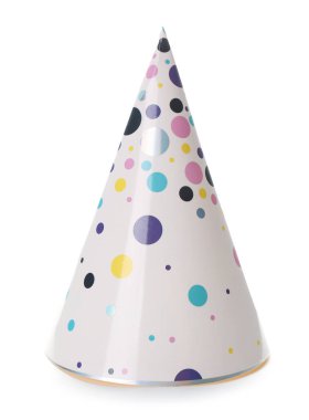 Beyaz arka planda parti konisi şapkası