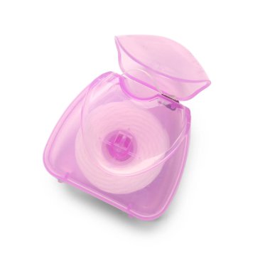 Beyaz arkaplanda pembe diş ipi olan vaka