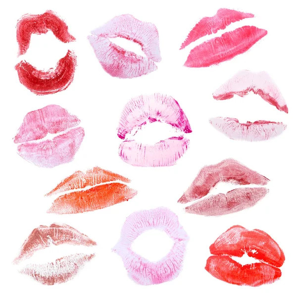 Set Von Lippenstift Kussmarken Auf Weißem Hintergrund — Stockfoto