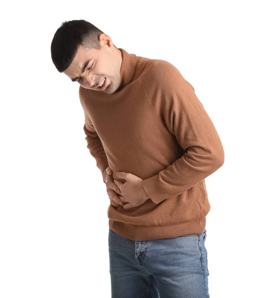 Young Man Appendicitis Isolated White — Photo