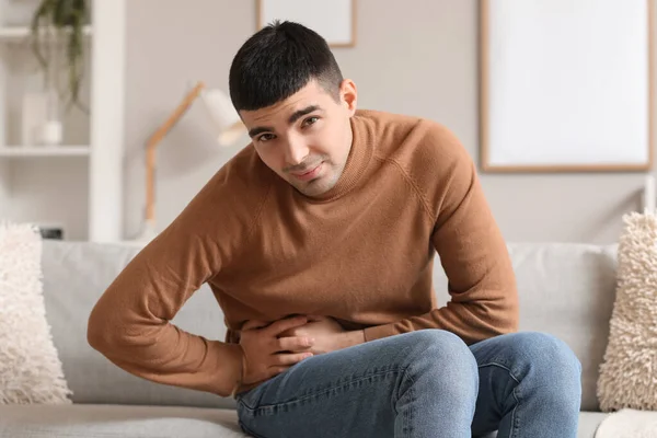 Young Man Appendicitis Home — Stock Photo, Image