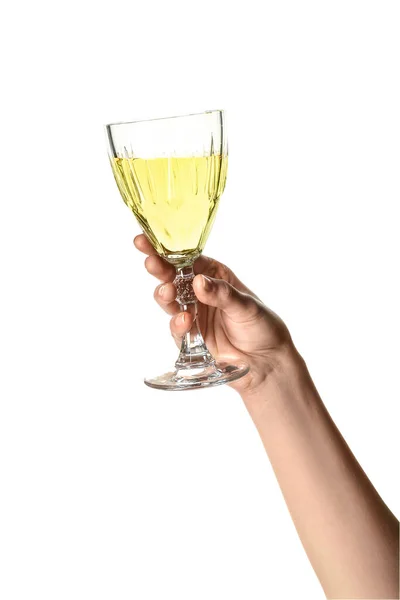 Female Hand Holding Glass Wine Isolated White Background — Stock Photo, Image