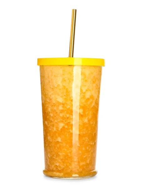 Üveg Egészséges Narancs Smoothie Izolált Fehér Alapon — Stock Fotó