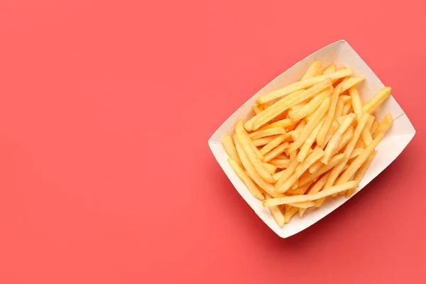 Paper Box Tasty French Fries Red Background — Stock Photo, Image