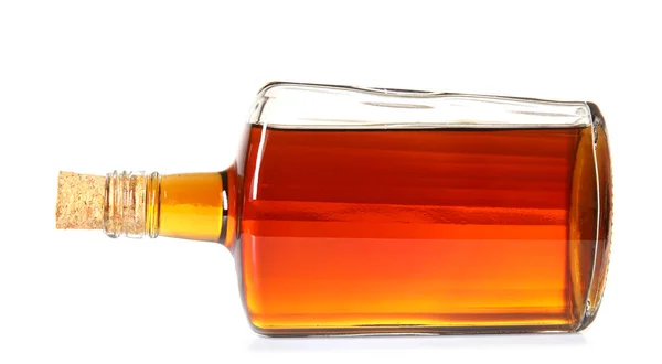 stock image Bottle of rum on white background