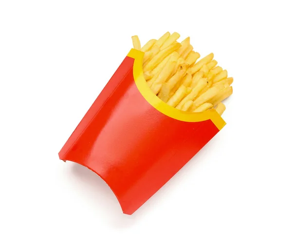 Paper Box Tasty French Fries White Background — Stock Photo, Image