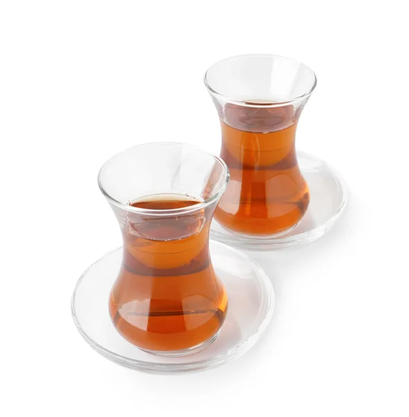 Glass Cups Turkish Tea White Background — Stock Photo, Image