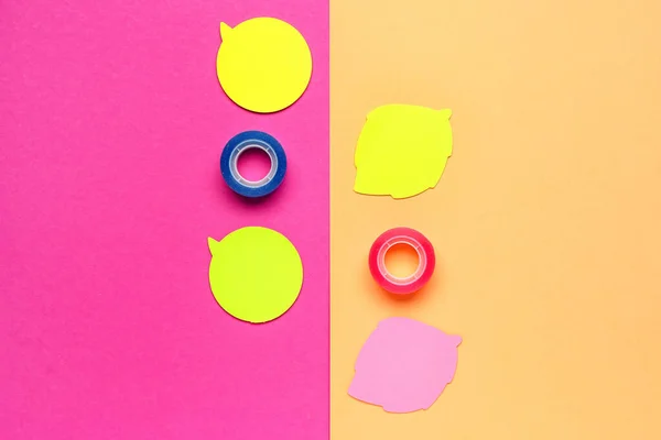 Composition Sticky Notes Scotch Tapes Color Background — Stock Photo, Image