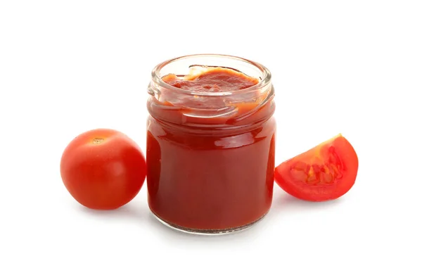 배경에 맛있는 토마토 반죽을 바르는 — 스톡 사진