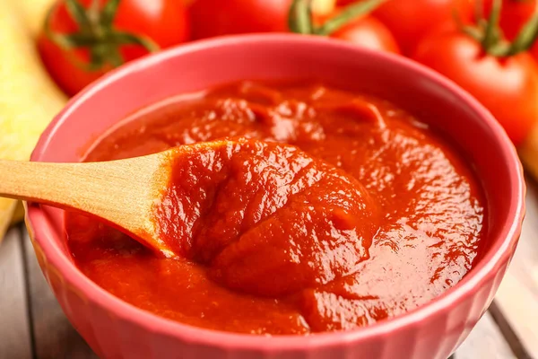 맛있는 토마토 반죽을 클로즈업 — 스톡 사진