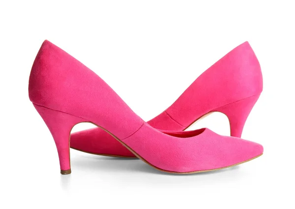 Par Sapatos Salto Alto Rosa Fundo Branco — Fotografia de Stock