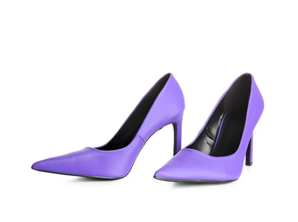Пара Фіолетових Взуття Високих Підборах Білому Тлі — стокове фото