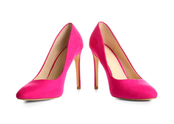 Пара Рожевих Взуття Високих Підборах Білому Тлі — стокове фото
