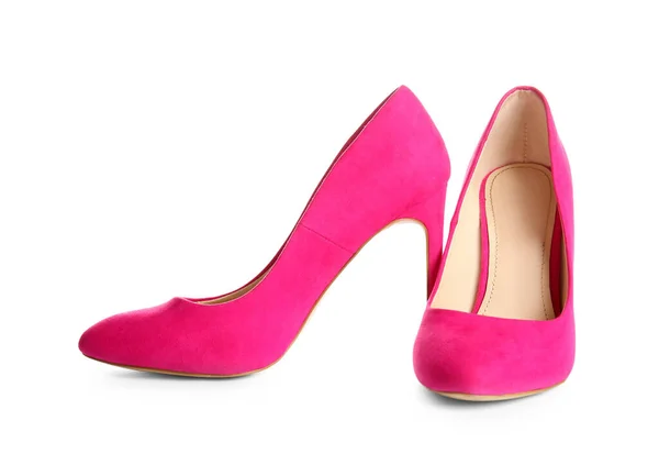 Paar Roze Hoge Hakken Schoenen Witte Achtergrond — Stockfoto