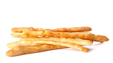 Lezzetli İtalyan Grissini beyaz arka planda izole edilmiş.