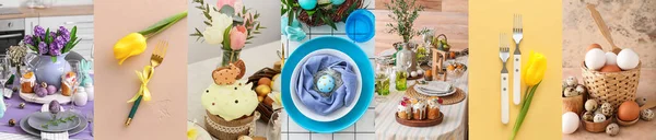 Collage Bellissimi Tavoli Cena Pasqua — Foto Stock