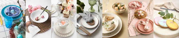 Collection Beautiful Table Settings Easter Dinner — ストック写真
