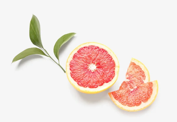 Pieces Juicy Grapefruit Plant Branch White Background — Stock Photo, Image