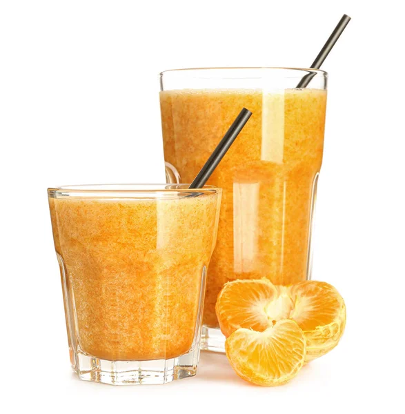 Glasses Healthy Tangerine Smoothie Isolated White Background — Stock Photo, Image
