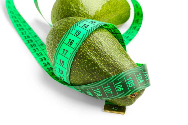 Avocados Green Measuring Tape White Background Diet Concept — Stock Photo, Image