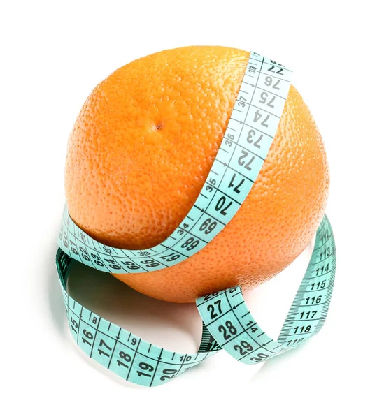 Orange Blue Measuring Tape White Background Diet Concept — Stock Photo, Image