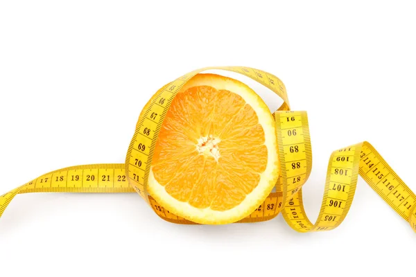 stock image Cut orange and yellow measuring tape on white background. Diet concept